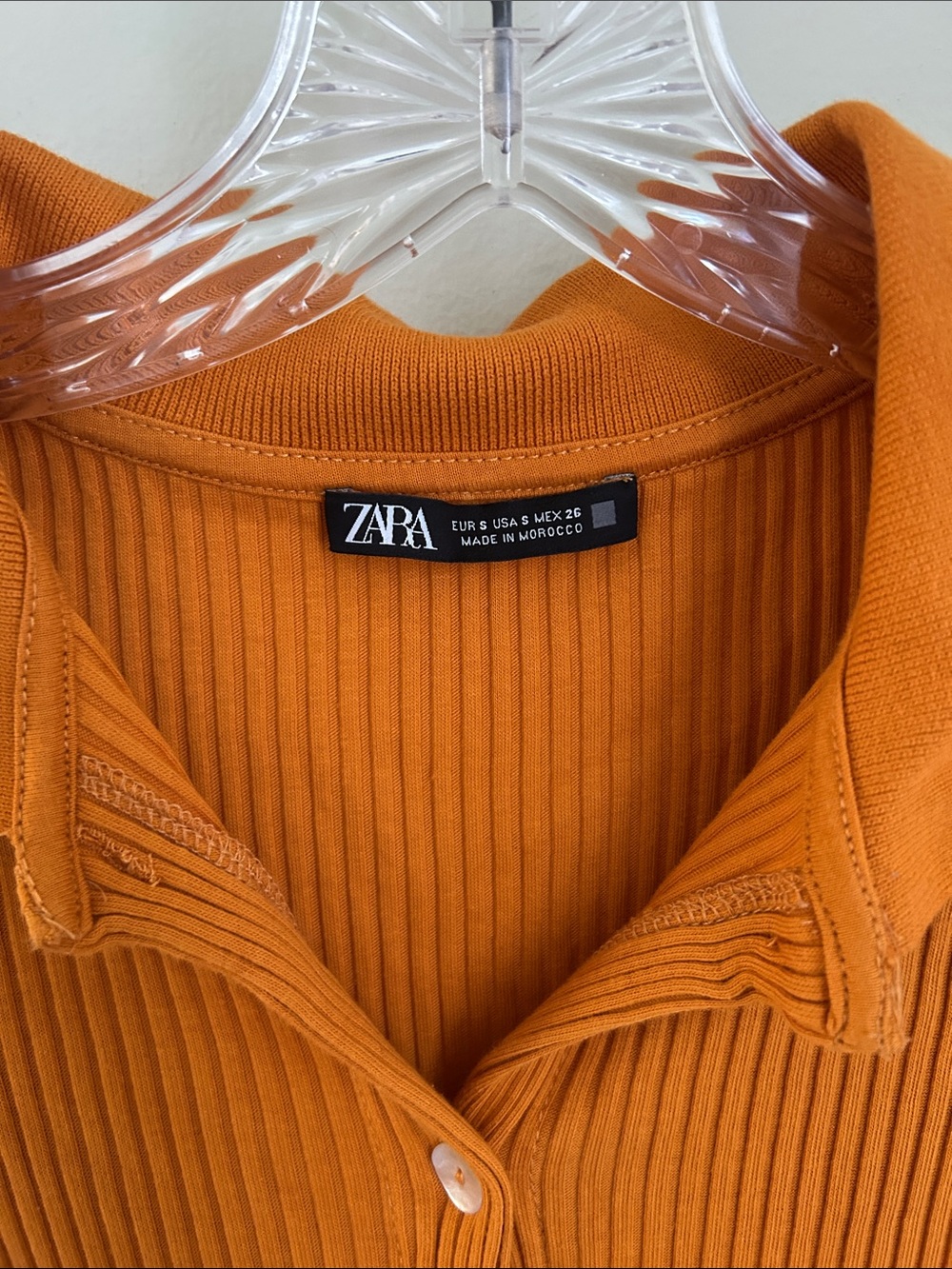 Zara Rust-Orange Ribbed Button-Down Collared Midi Dress - Picture 2 of 5